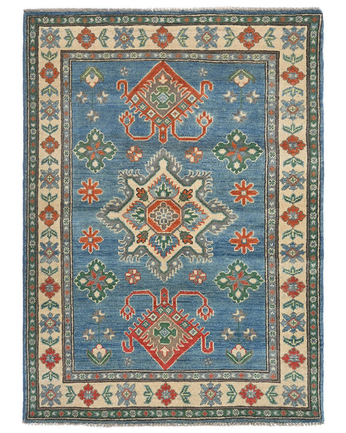 3x5 Blue Kuba Afghan Hand Knotted Wool Area Rug